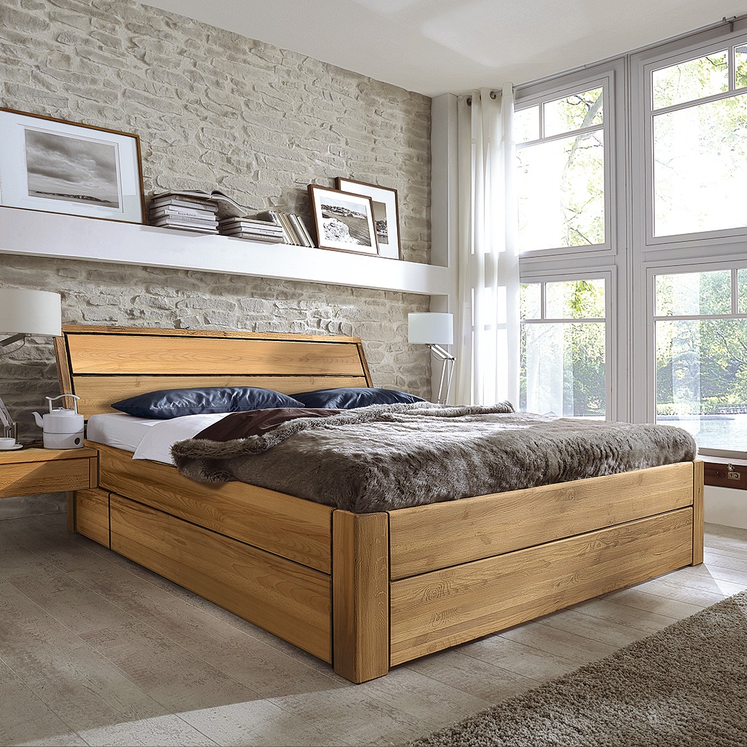 Schubkastenbett "Alexandria" - 120x200 cm - Kernbuche von Allnatura