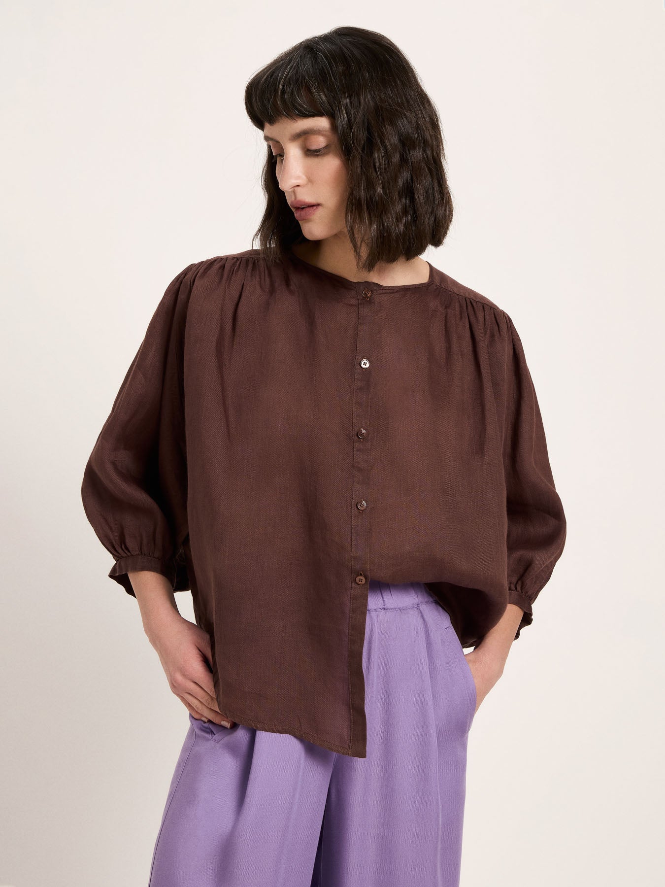 Bluse mit Kräuseln - Chocolate von Lanius