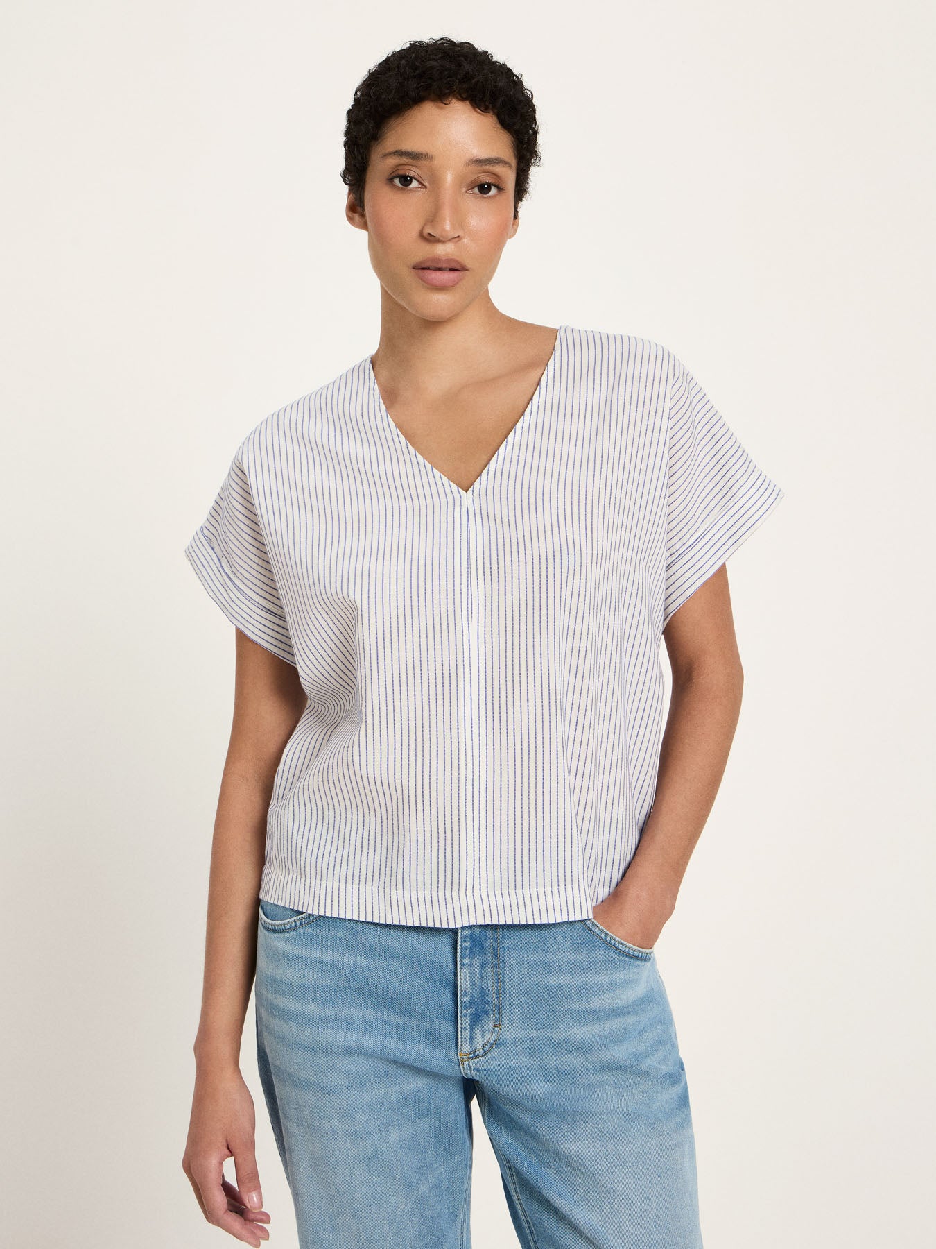 Blusenshirt (GOTS) - White / Light Blue von Lanius