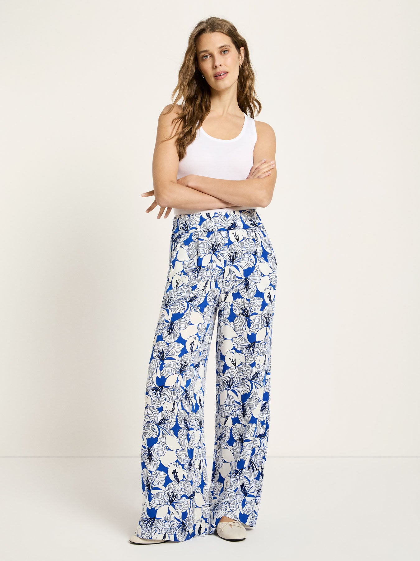 Hose mit weitem Bein - Print Bloom Lapis von Lanius