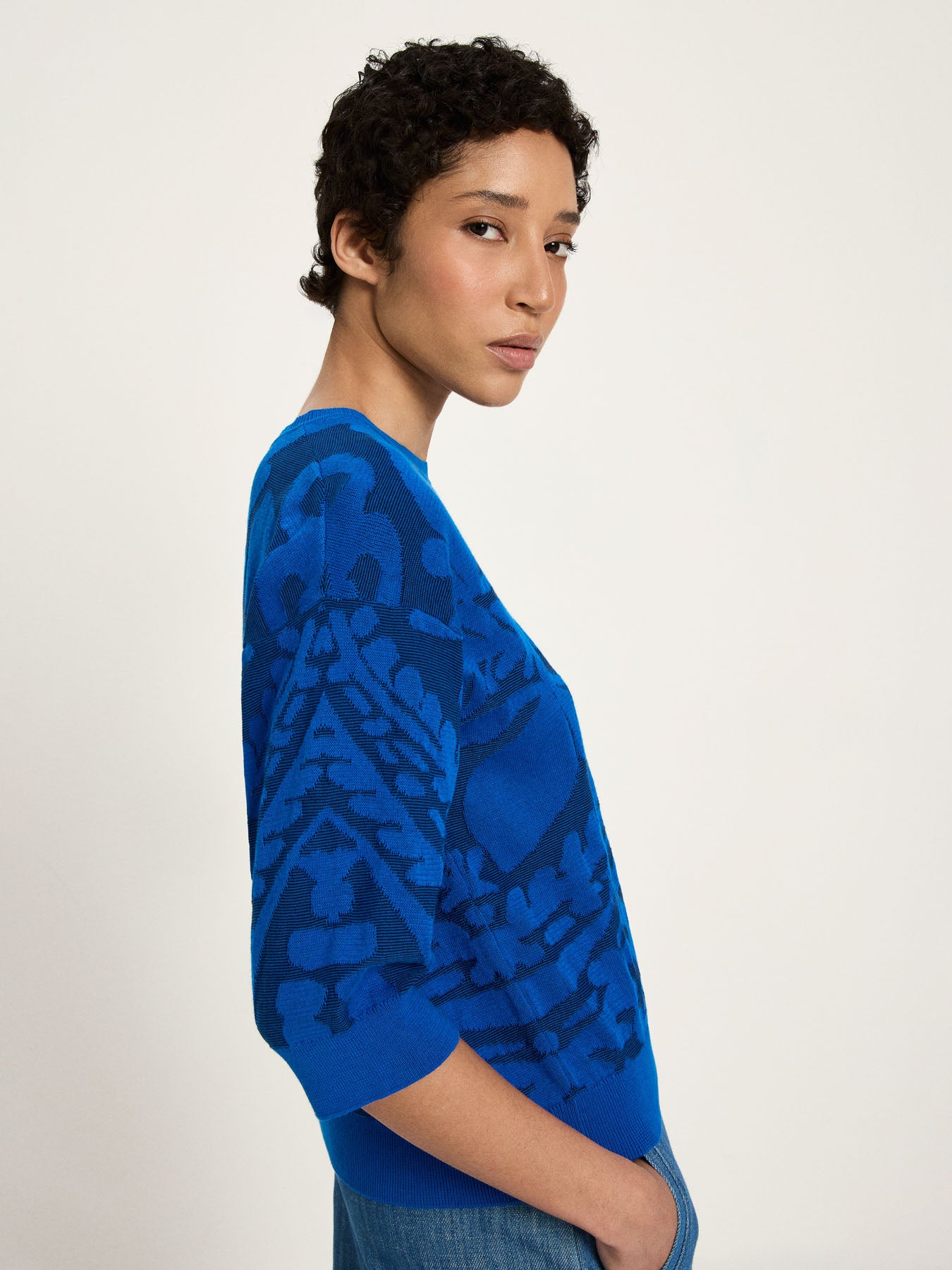Jacquard Pullover 3/4 Arm (GOTS) - Lapis / Midnight von Lanius