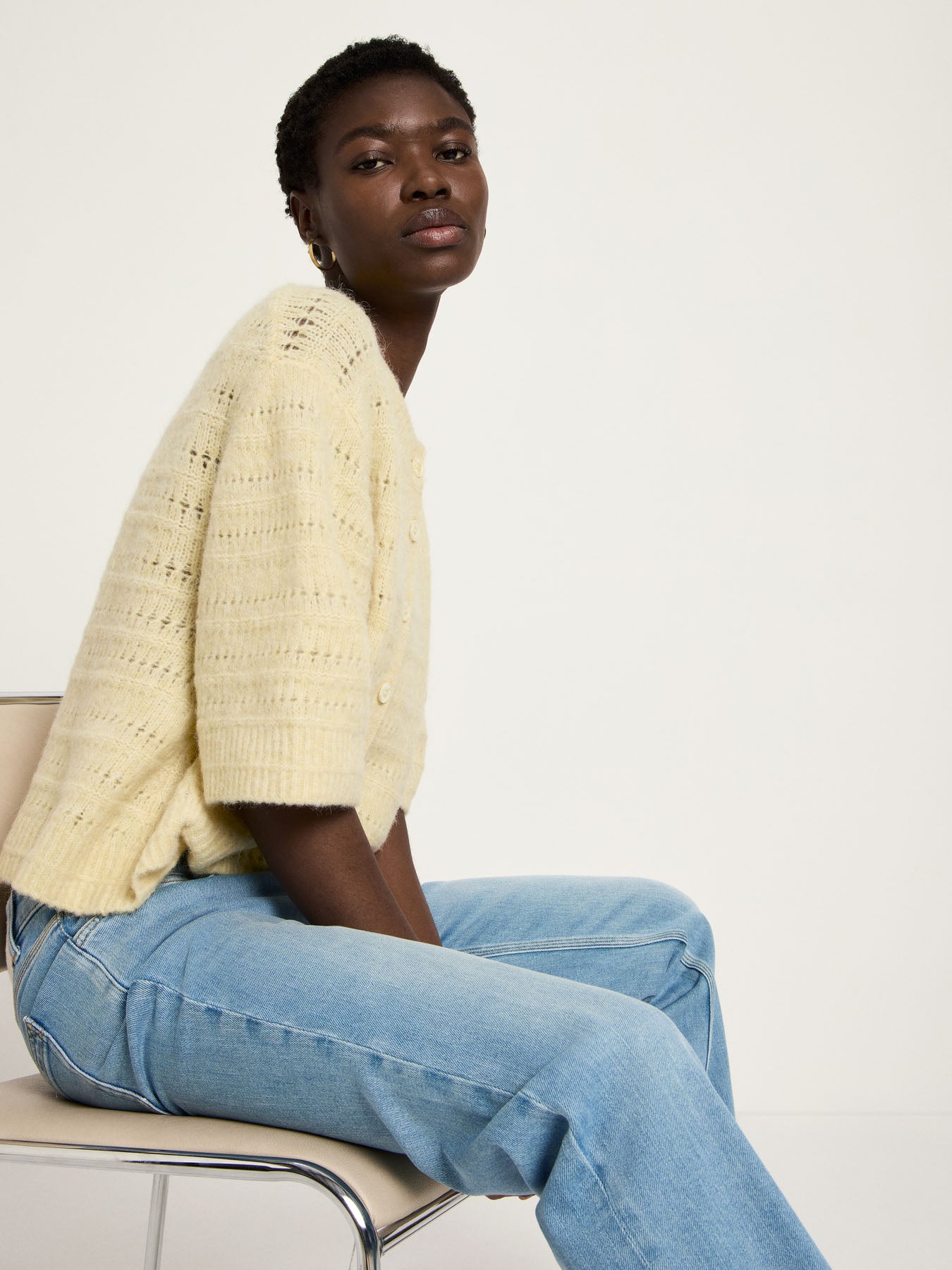 Strickjacke 3/4 Arm mit Ajour - Pastel Sun Melange von Lanius